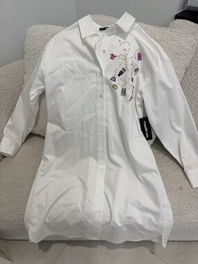 Karl Lagerfeld White Embroidered Button-Up Shirt